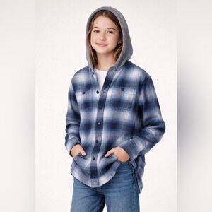 The Children’s Place Blue and Gray Plaid Hooded Shirt